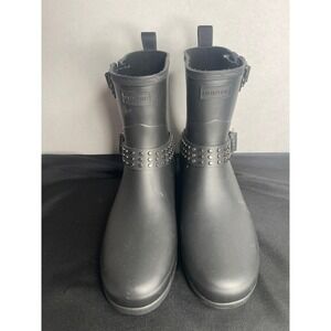 Hunter Refined Studded Short Black Rubber Waterproof Boots Womens US9 EU40 UK7